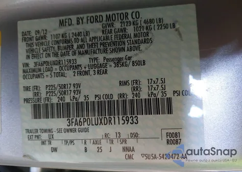 2013 Ford Fusion Hybrid Se z USA, uszkodzony, nr VIN 3FA6P0LUXDR115933